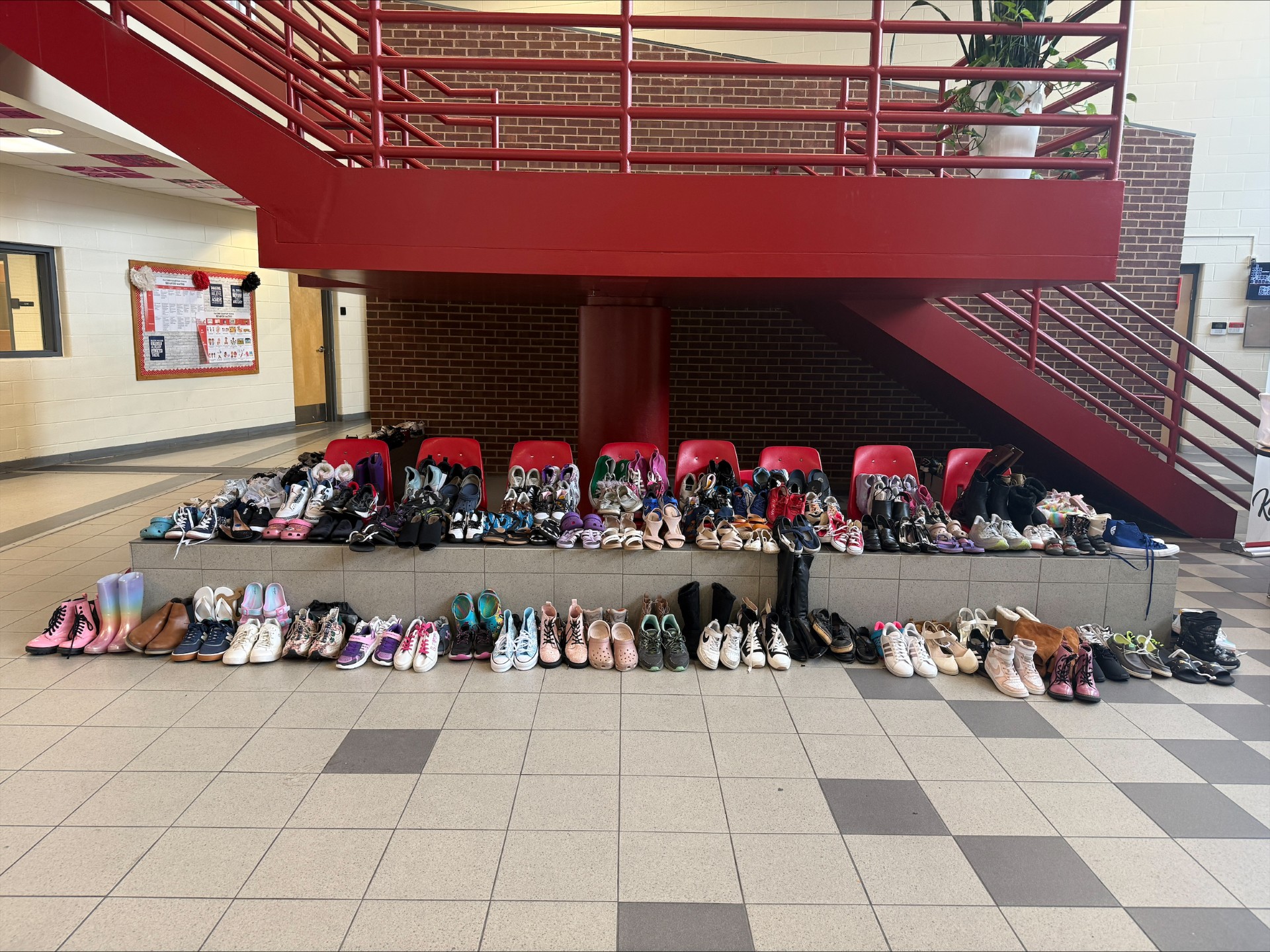 Rows of donated shoes